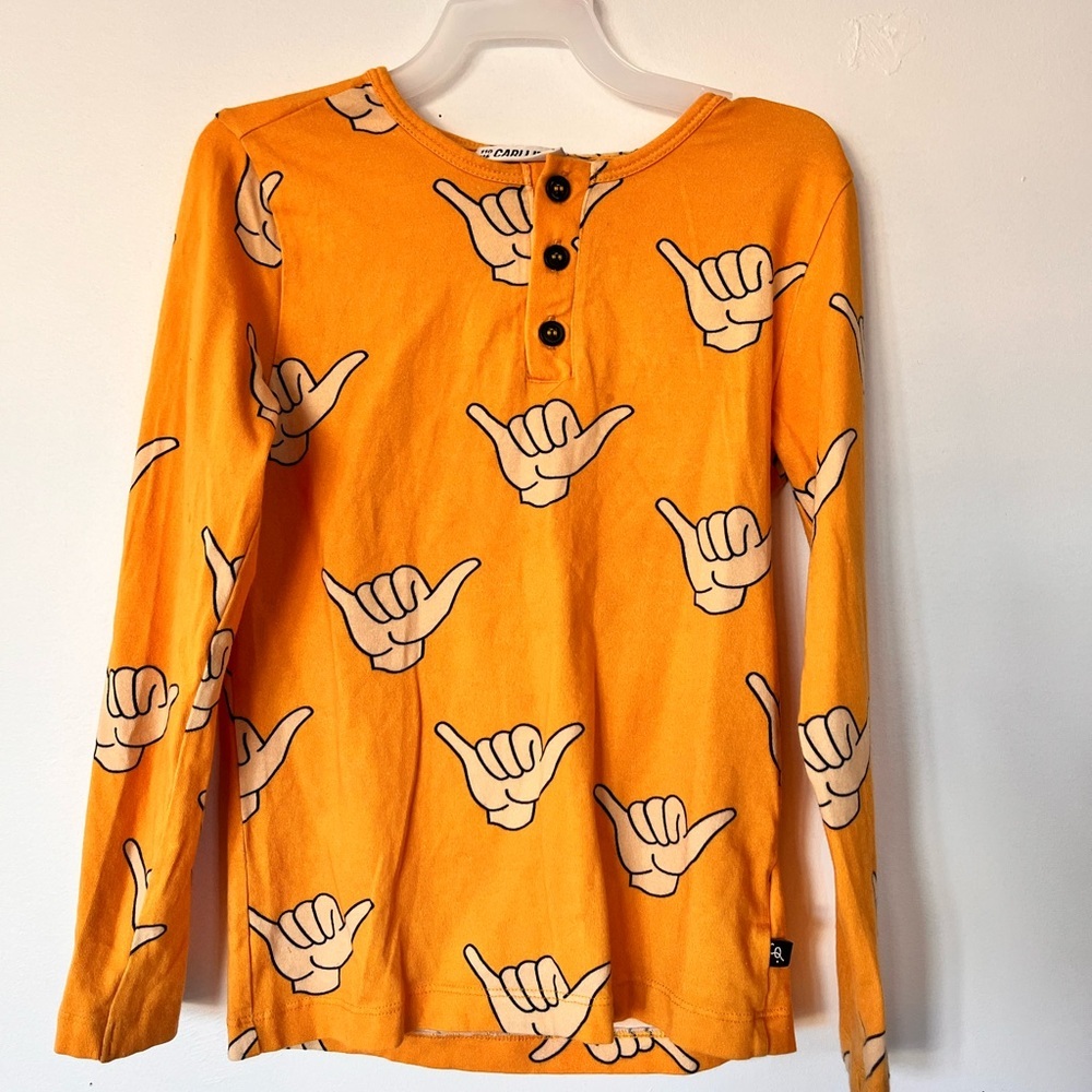 Carlijnq Orange Kids Shirt with Hand Sign Print
